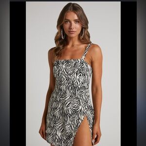 ZEBRA!! GIZELLE MINI DRESS - CORSET BODICE SIDE SPLIT DRESS IN ZEBRA PRINT